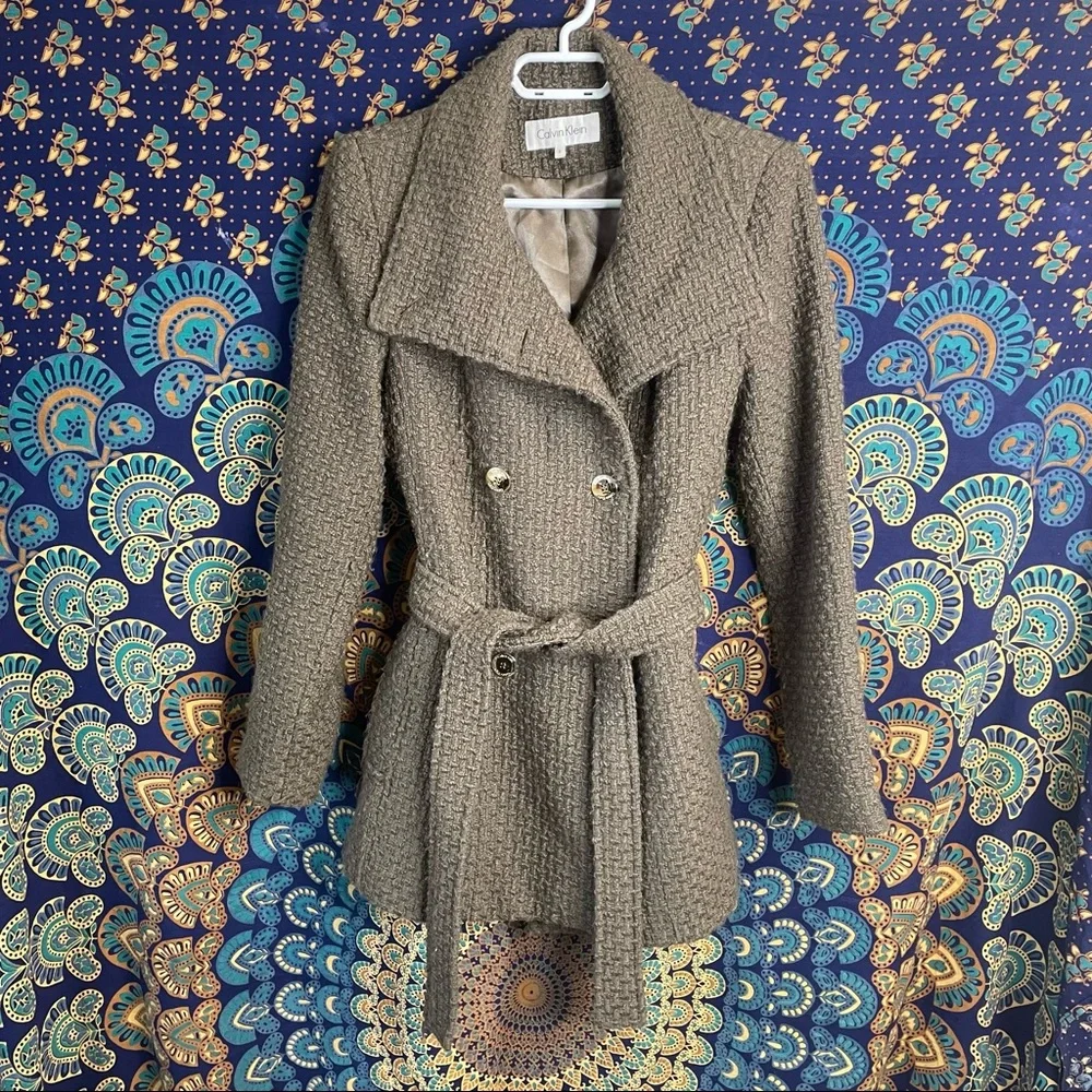 Calvin Klein Wool Blend Trench Coat - Picture 1 of 16